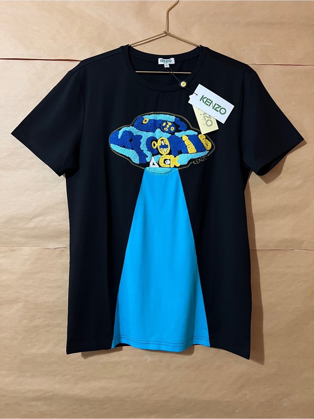 Kenzo Paris NWT UFO T-Shirt Textured Graphic Crewneck Tee Cotton Black Size XL